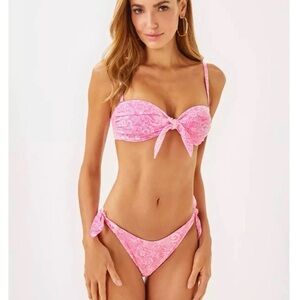 Lilly Pulitzer Pink Rousseau Tidepool Treasure Harlan Roga Tie sides Bikini Set